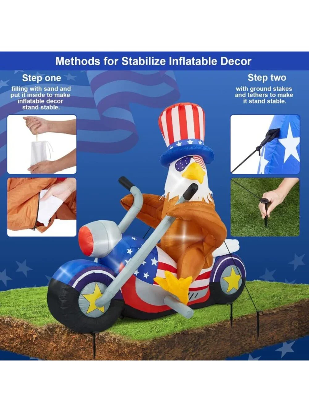 6 FT Patriotic Eagle Inflatable Yard Decoration | LED Lights for Independence